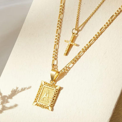 2pc 14k Initial & Cross Necklace Set