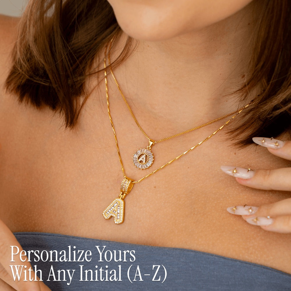 2pc 14k Diamond Letter Initial Necklaces
