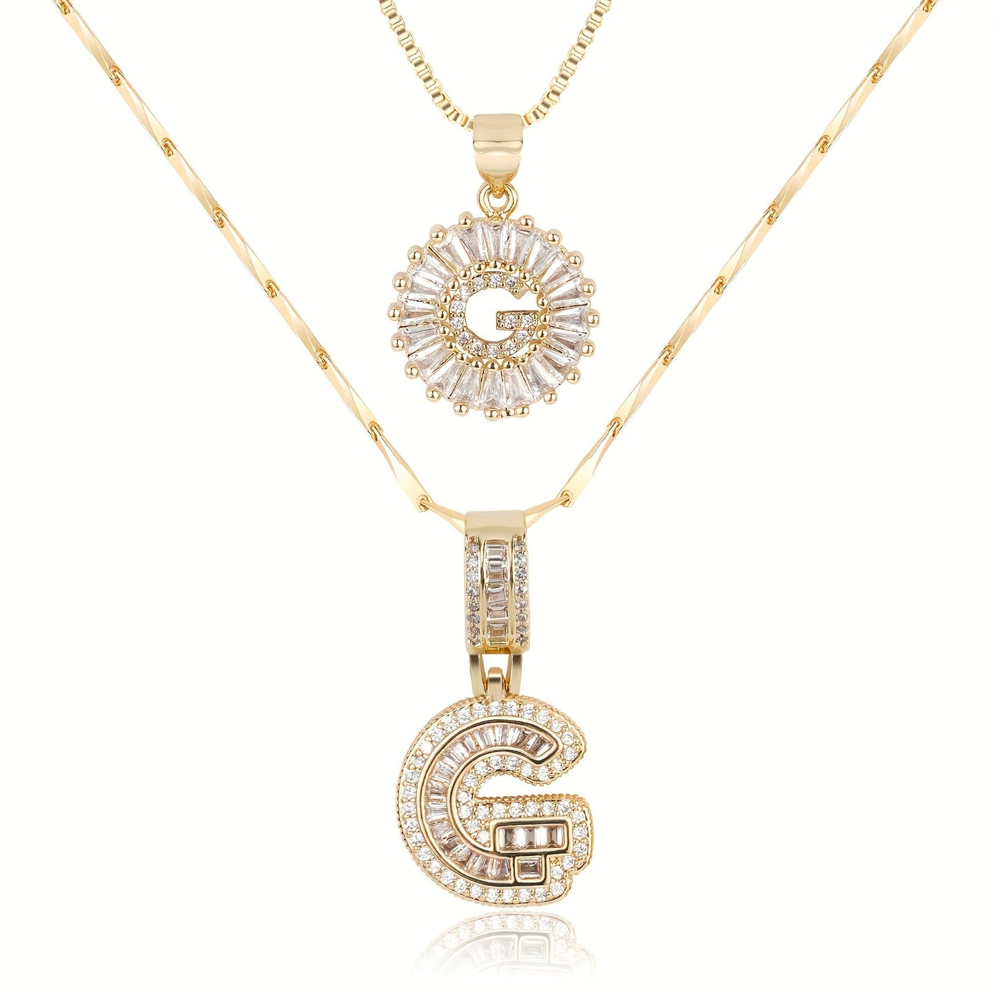 2pc 14k Diamond Letter Initial Necklaces
