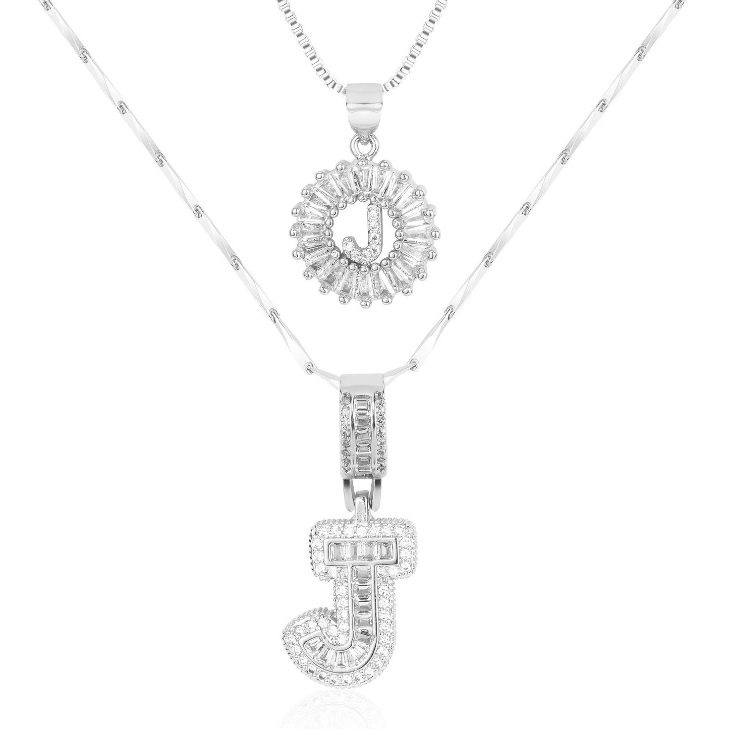 2pc 14k Diamond Letter Initial Necklaces