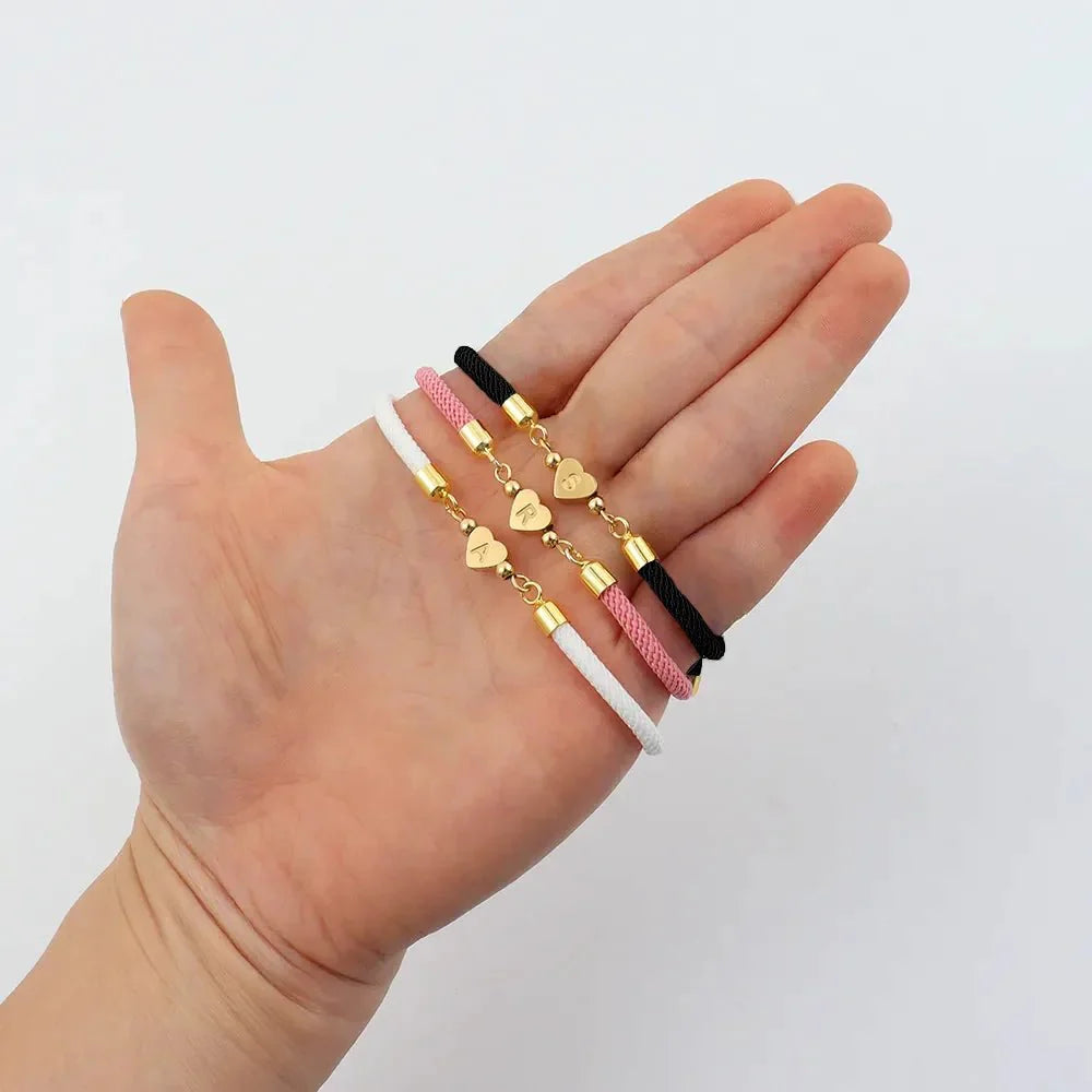 Adjustable Heart Letter Initial Bracelets
