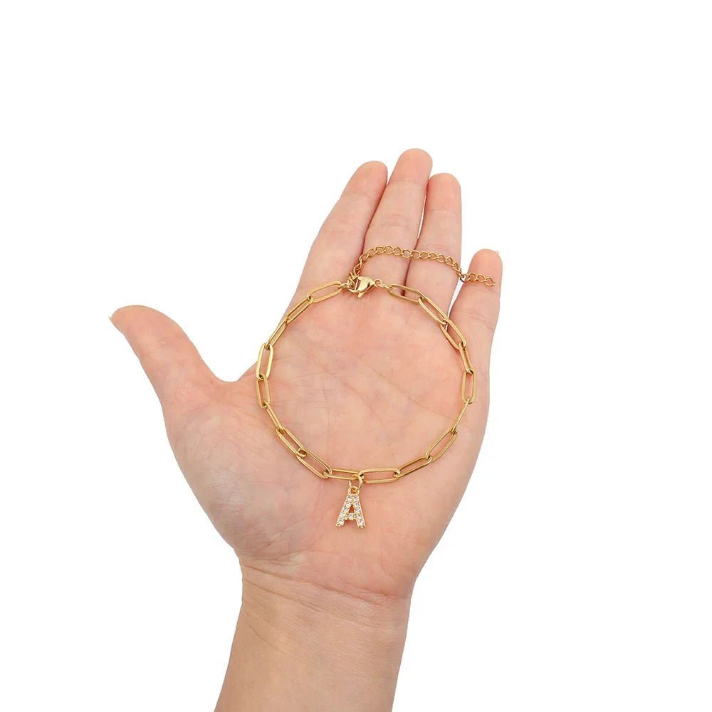 Dainty Paperclip Letter Initial Bracelet
